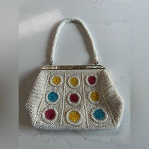 Vintage Hand Beaded Floral Hand Bag Purse Handle drop is 5”